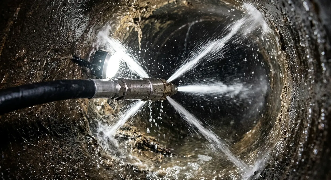 High-pressure hydro jetting nozzle cleaning sewer pipe for Sewer Line Relining in Tamaqua